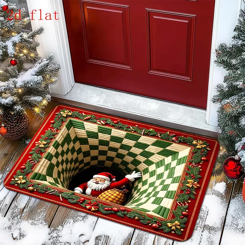 3D Chimney Santa Claus Doormat Brick Wall Snow Pattern Welcome Rug Kitchen Floor Mat Fireplace Bedside Foyer Area Rug