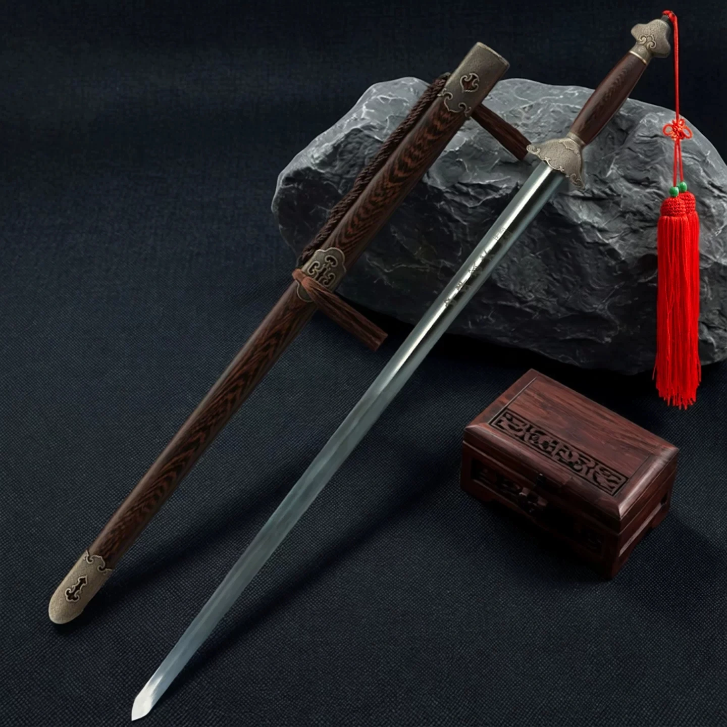 Harvest Tai Chi Sword Ridged Version Chinese Wushu Taiji Straight Sword Vintage Alloy Fittings Natural Wenge Wood Scabbard