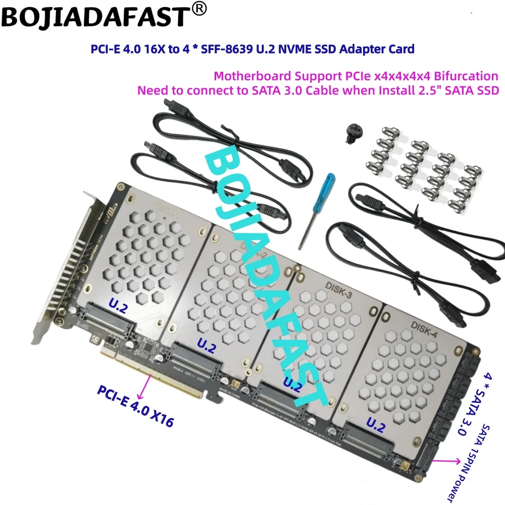 

PCI-E 4.0 16X To 4 Ports U.2 U2 NVME SSD Adapter Card (MB Support PCIe x4x4x4x4 Bifurcation)