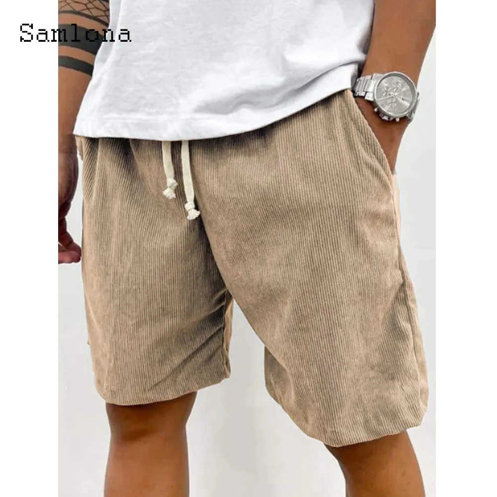 Khaki Green Soft Corduroy Shorts Men Fashion Drawstring Half Pants Male Streetwear 2025 Stylish simplicity Casual Beach Shorts