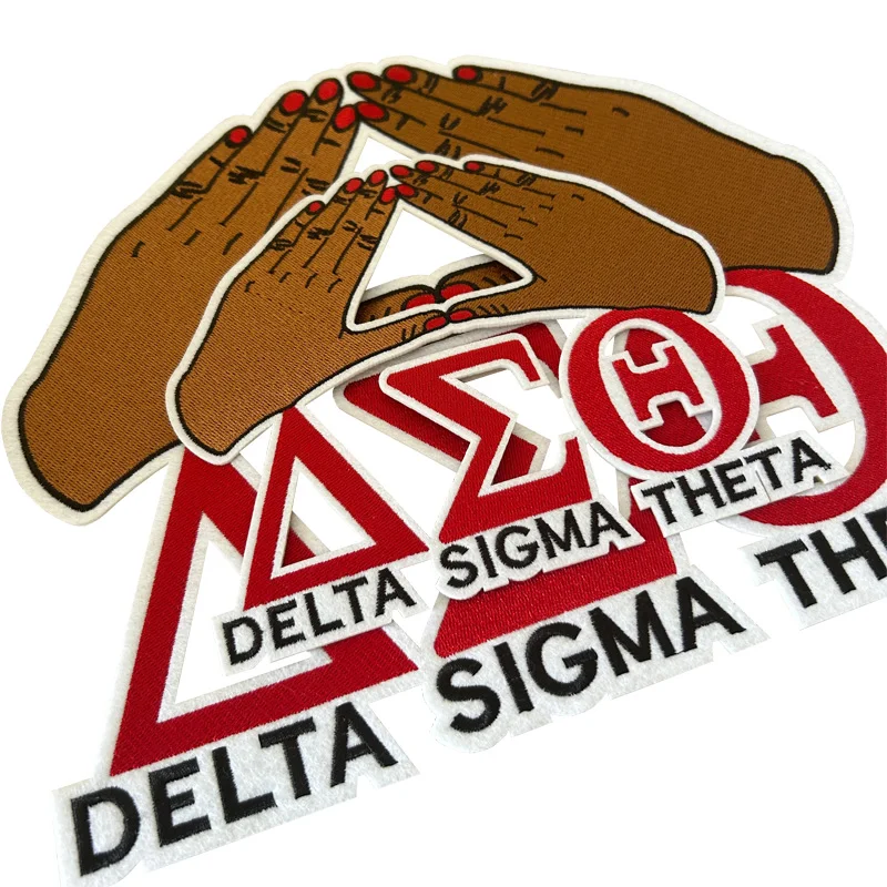 2 Sizes Embroidered Delta Sigma Theta Hand Sign with Red Nails Red Delta Symbol Iron on Patch for Jacket