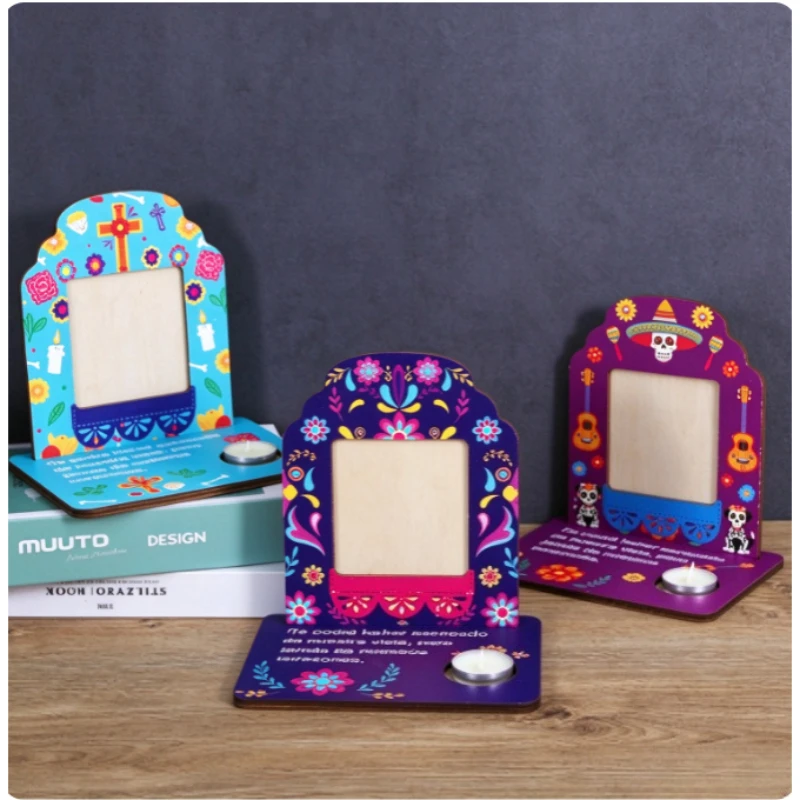 10Pcs Mexican Style Wooden Photo Frame – Day of the Dead Altar Tabletop Frame Ornament Set