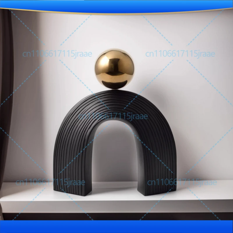 Minimally Artistic Sculptur black electroplated gold ball resin arch Figurines Creative Art Ornaments Desktop Decoration Crafts