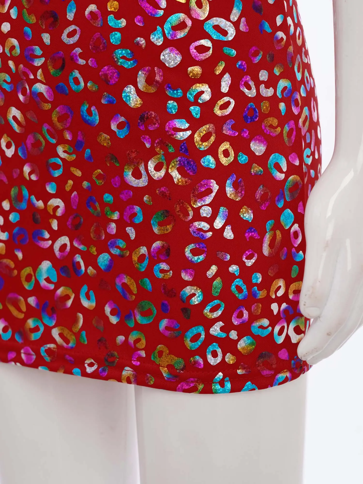 Crianças meninas vestido de dança metálico cheerleading palco desempenho traje um ombro sem mangas leopardo para jazz