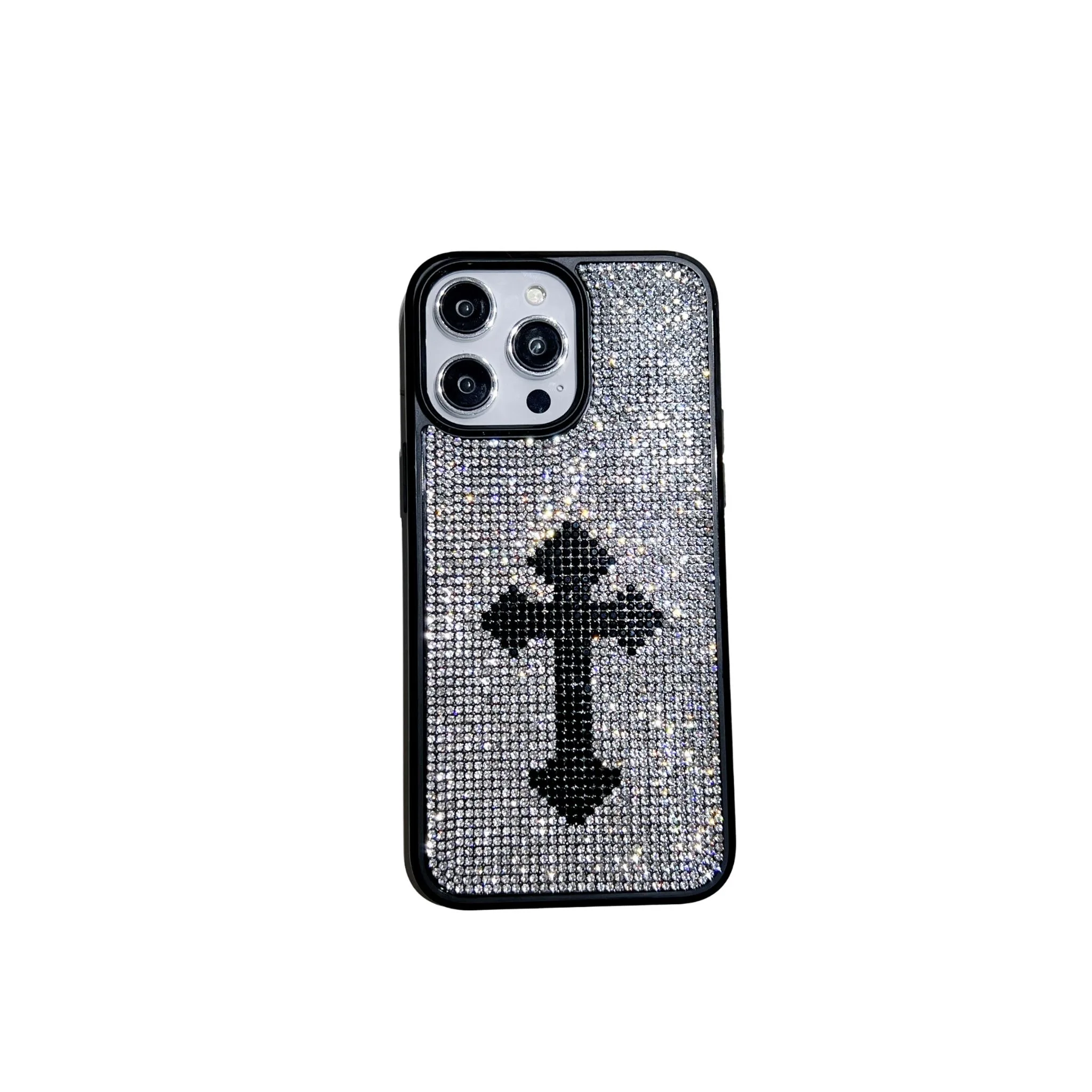 Chic Style Luxury Bilng Bling Gothic Cross Rhinestone Shockproof Protective Cover Case For iPhone 16 15 14 13 12 11 Pro Max Plus