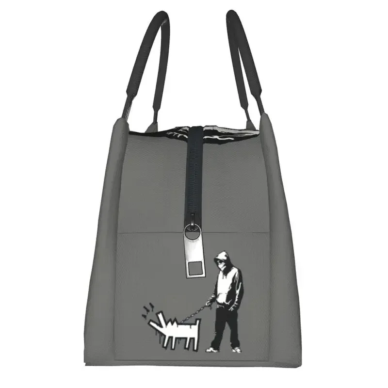 Banksy Thug With A Barking Dog Insulated Lunch Bags for Women Street Art Graffiti Resuable Cooler Thermal Bento Box Work Travel