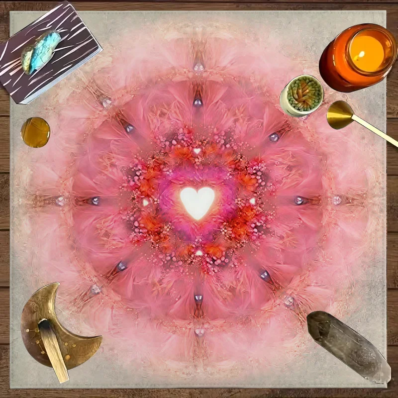 VIKAMA Pink Love Light Effect Mandala Tarot Card Tablecloth Self Healing Altar Cloth Love Chakra Divination Meditation Mat