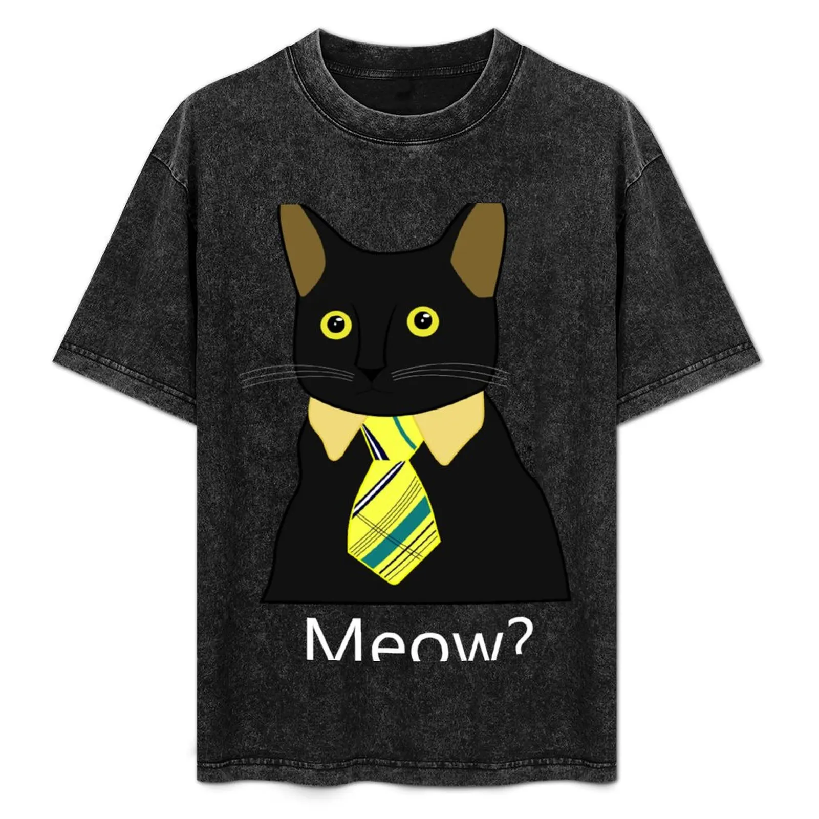 

Black Business Cat Kitten With Yellow Tie T-Shirt Daily Work Short Sleeve Top