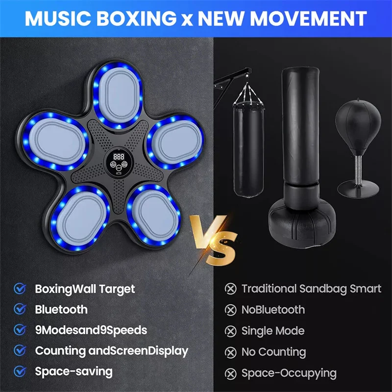 آلة الملاكمة الموسيقية آلة تجريب الملاكمة بلوتوث متوافقة مع الملاكمة جدار الهدف معدات التمرين المثبتة على الحائط لصالة الألعاب الرياضية المنزلية #5