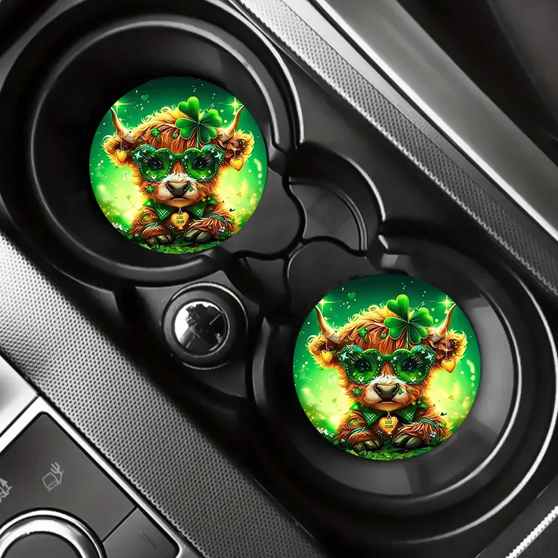 2pcs/set St. Patrick'S Day Shamrock Car Cattle Coasters, 2.75