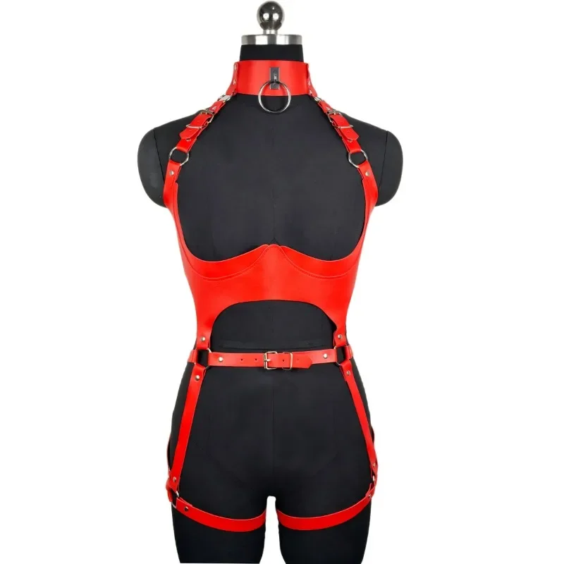 Women Fashion Punk Style Faux Leather Full Body Harness Belt, Garter Belt Set,Gothic Collocation Costume Accessories