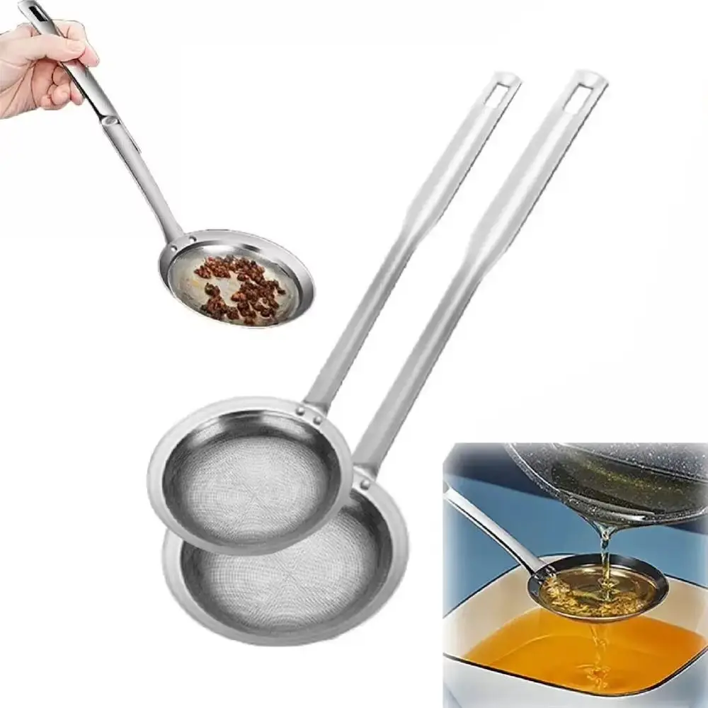 New Stainless Steel Oil Strainer Anti-scalding Fine Mesh Slotted Spoon Thickened Foaming Spoon for Remove Floating Oil Foam