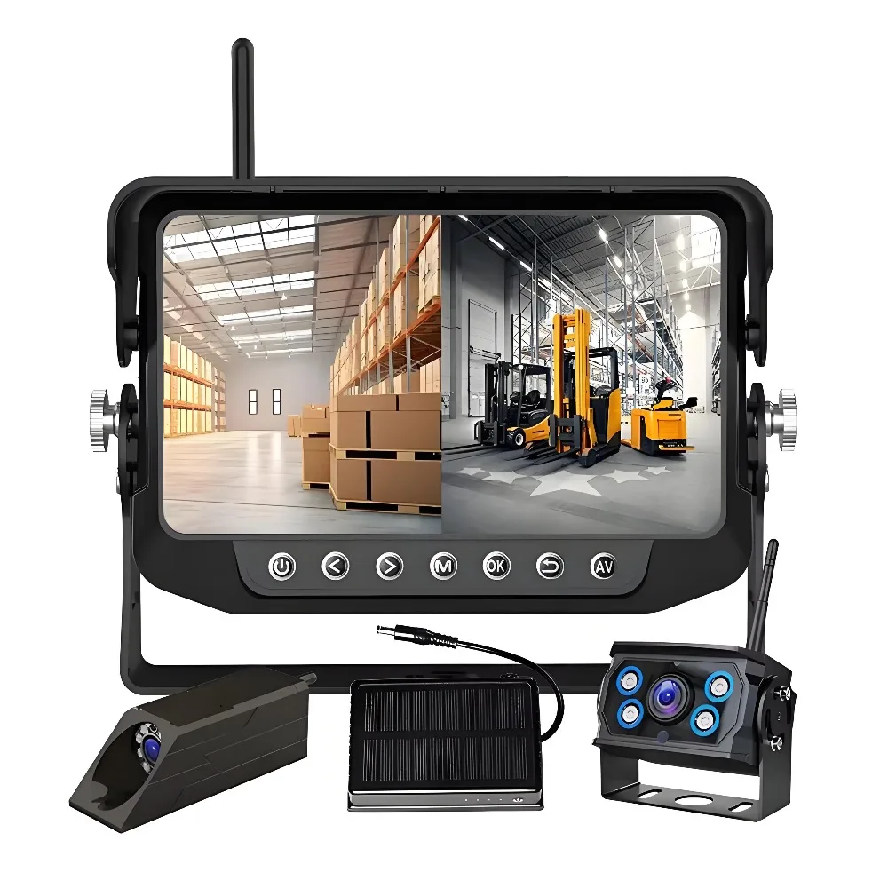 Magnetic Forklift Wireless Front Camera 7-inch 2CH Monitor DVR Recording Portable Solar Charger Case Reverse Camera for Truck