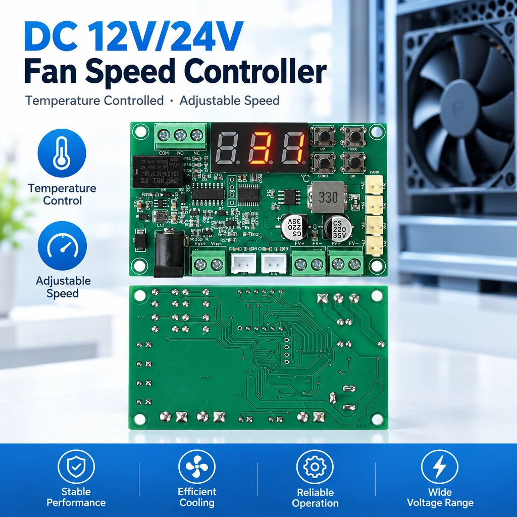 DC 9V 30V Fan Temperature Controller Module Stepless Speed Regulation With Relay Switch Dual Temperature Probe For 12V 24V