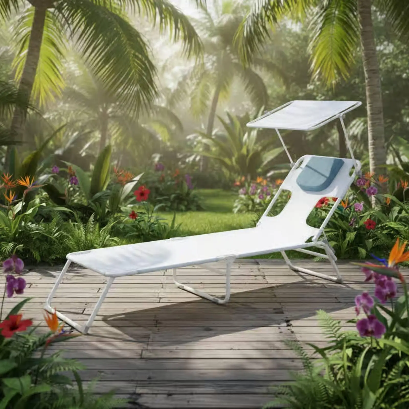 Face down Tanning Chair Foldable Design Face down Tanning Lounger Detachable Pillow Folding Sun Lounger with Canopy for Outdoor