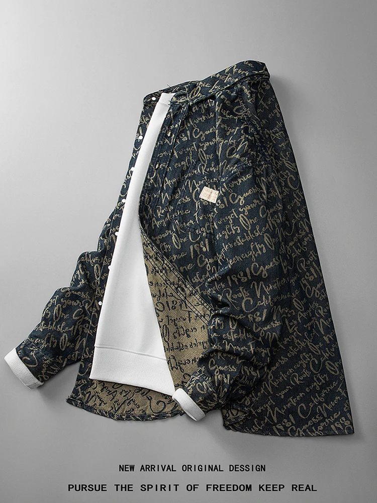 

Ретро-куртка из денима с вышивкой, мужская, весенне-осенняя, новая, с отложным воротником, повседневная, свободного кроя, с длинными рукавами