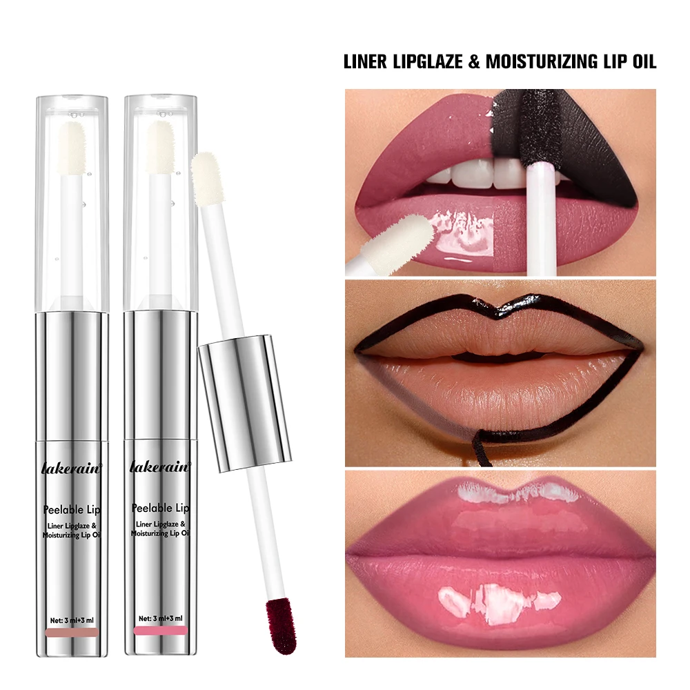 2 In 1 Lip Liner and Lip Oil Peel Off Lip Liner Waterproof Matte Lip Satin Lip Oil Long Lasting Nourishing Moisturizing Makeup