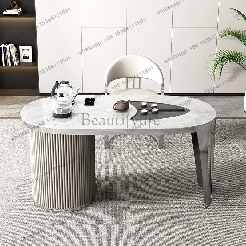 

Минималистичный чайный столик из каменной плиты в стиле лёгкой роскоши для офиса, дома, гостиной, небольшой чайный столик