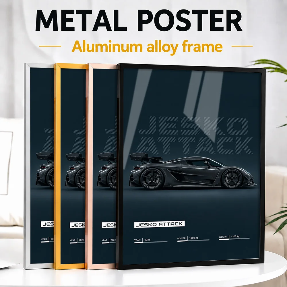 Swedish Jesko Attack Graphite Grey Supercar Metal Poster With Aluminum Alloy Frame Customized Luxury Machine Wall Art For Garage