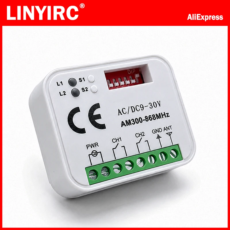 Universal RX MULTI Receiver 300-868MHz Garage / Gate Remote Control Receiver Module 2CH RF Switch Relay Controller AC DC 9-30V