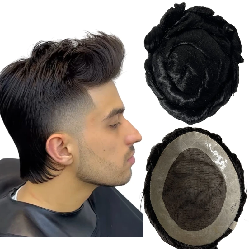 Perruque de cheveux humains vierges indiens pour hommes noirs, toupet Mono, cheveux de bébé Afro Wave, unité Mono Lace, remplacement, 8x10, 32mm, 6 po