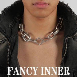 2024 New Necklace Simple Exaggerated Silver Color Metal Rhomboid Chain Choker Neck Accessories for Women Men Couple Jewelry