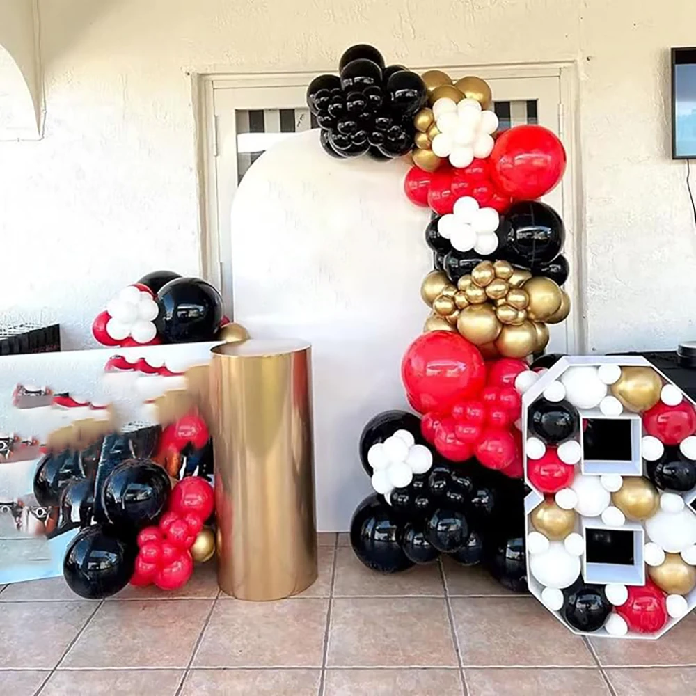50th Black Red Balloons Garland Arch White Gold Balloon Kit 50th Birthday Party Graduation Retirement Party New Year Decoration