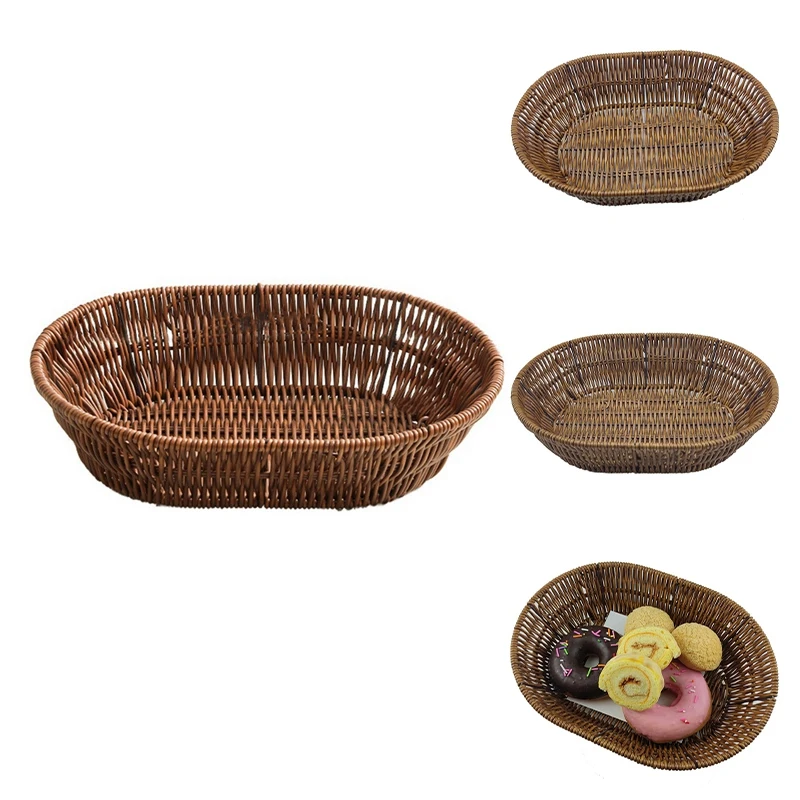 Wicker Bread Basket, Tabletop Food Serving Trays, Handwoven Storage Basket Bin For Fruit In Home Restaurant & Bakery