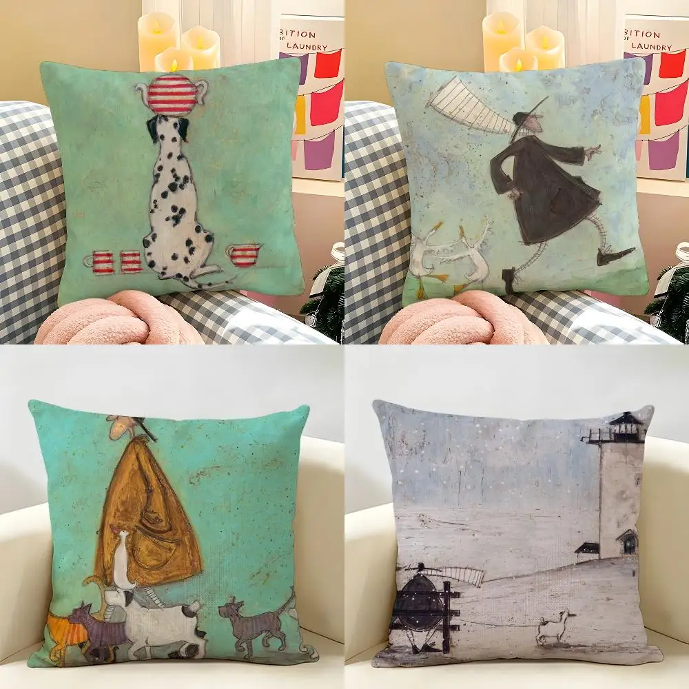 S-Sam Toft Art Retro Cushion Cover Natural Linen Organic Fabric Double-Sided Printing Room Sofa Decor Pillow Case