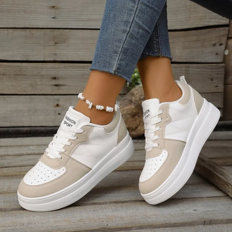 Women's Platform Sneakers Round Toe Chunky Lace-Up Casual Shoes Perforated Smooth Surface Finish Daily Outdoor Walking Footwear view 5