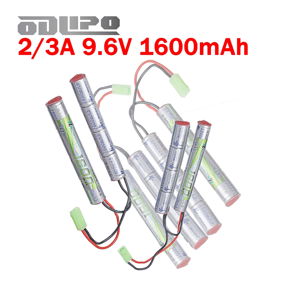 2Pcs Battery NiMH 8S 1600mAh 2/3A 9.6v Butterfly NunChuck Battery Pack with Mini Tamiya Connector for Airsoft Guns ICS CA TM SRC