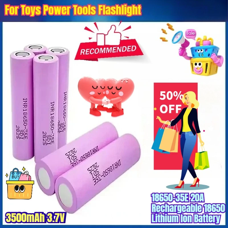 

3500mAh 3.7V 18650-35E 20A Rechargeable 18650 Lithium Ion Battery for Toys Power Tools Flashlight
