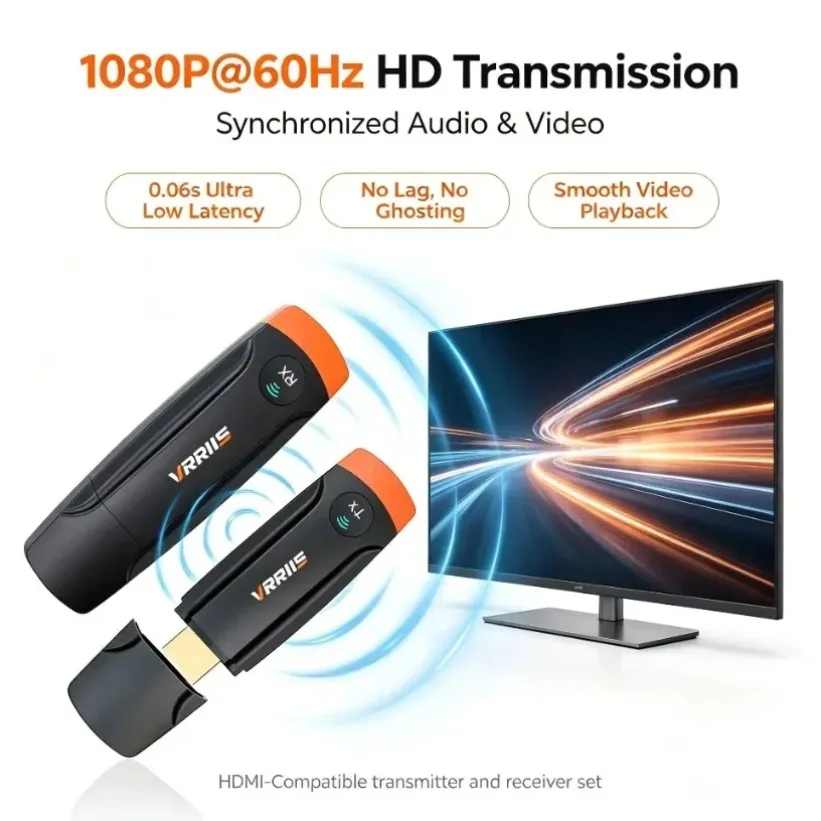 Portable Wireless Display Transmitter, HDMI-Compatible 1080P Plug and Play, for Business Travel Laptop TV Projector 60m Range