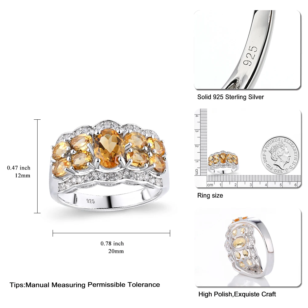 GZ ZONGFA Real 925 Sterling Silver Ring New Design Delicate Style Rings for Women 7*5 Natural Citrine Fashion Valenti