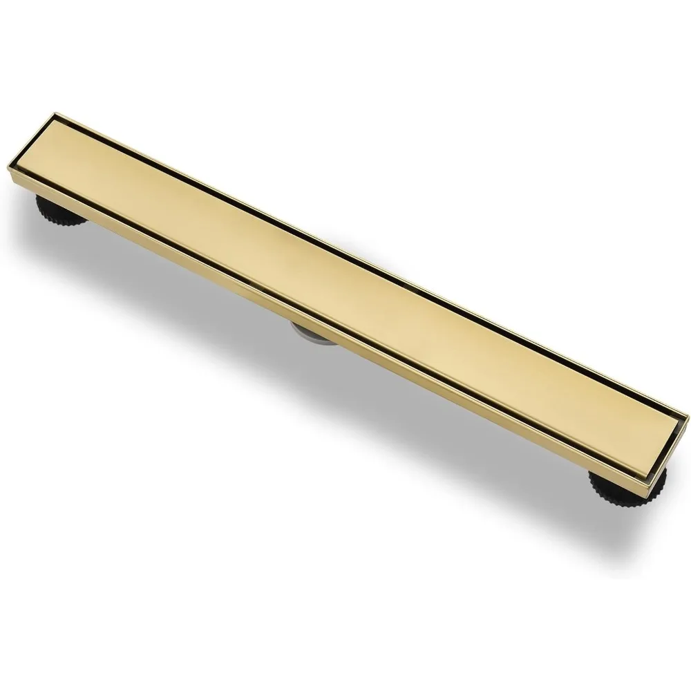 24 تصريف دش من الفولاذ المقاوم للصدأ باللون الذهبي المصقول مع حشوة للبلاط، صائد الشعر، تصريف أرضي مستطيل للتصميم الخطي #3