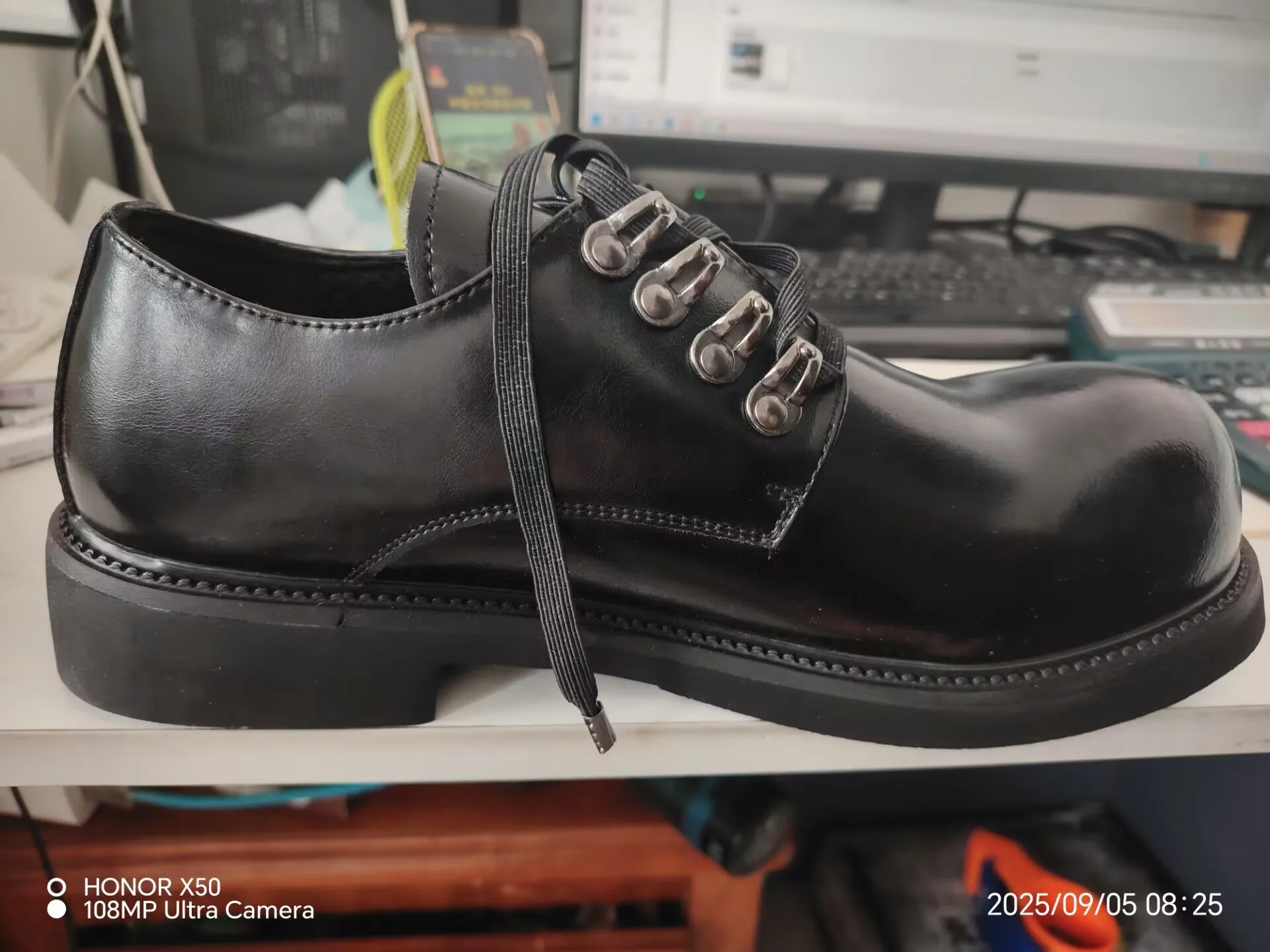 2025 Washed Leather Big Head Men's Casual British Style Young People Niche Versatile Working Derby Shoes