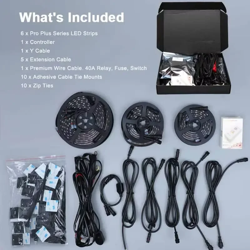 RGBW LED Underglow Dreamcolor + Pure White IP68 Waterproof Car Under Glow 6 Pcs Chasing Underbody Light Kit for Cars