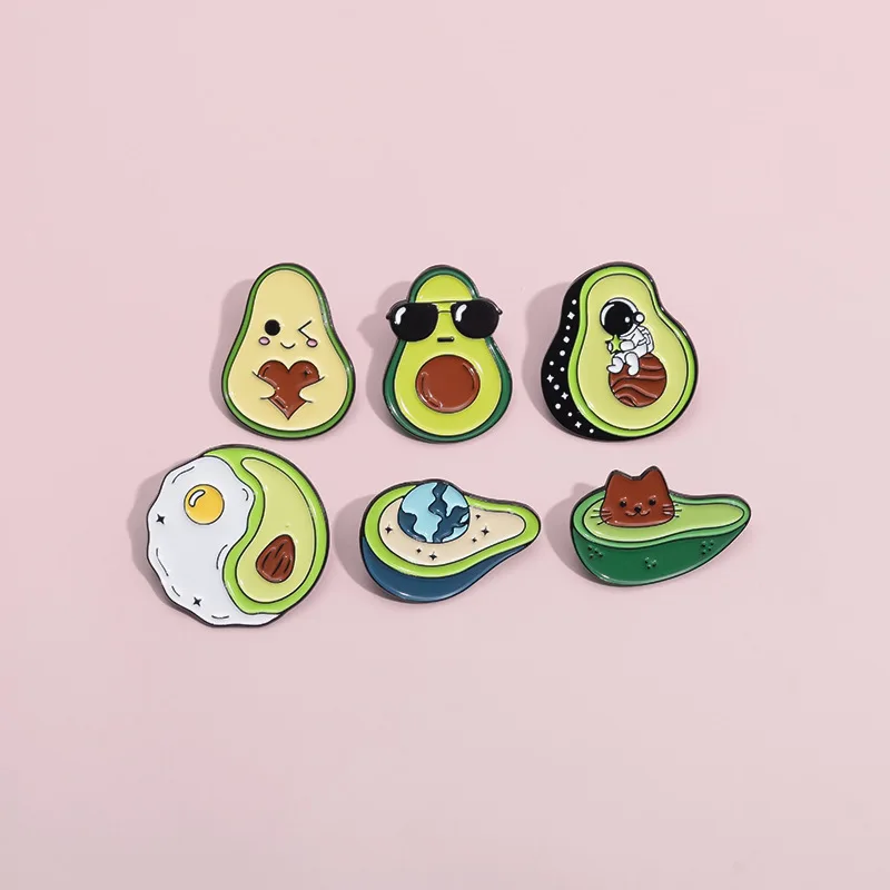 Funny Creative Avocado Fruit Brooch Enamel Pin Cartoon Cat Astronaut Alloy Brooches Lapel Backpack Badge Jewelry Gift for Friend