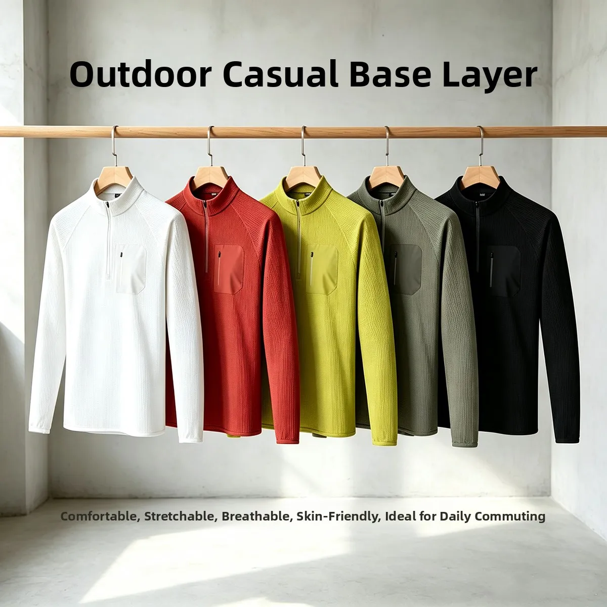 Men's Autumn Winter Long Sleeve Sweatshirt Sporty Casual Stand Collar Thin Fleece Outdoor Function Wilf Textured Inner