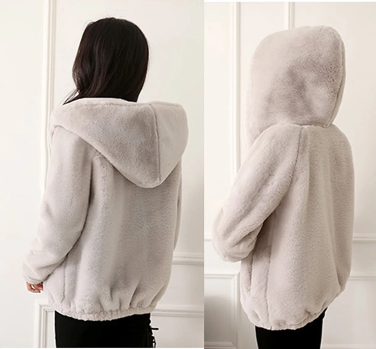 Faux Fur Jacket Women's Loose Rex Rabbit Fur Jacket Plush Hooded Top Men's Sweater Cotton