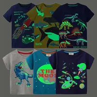 2025 Summer New Fashion Children Luminous Dinosaurs Shark Cartoon T-shirt Boys Shirt Jumper Top Kids Clothes