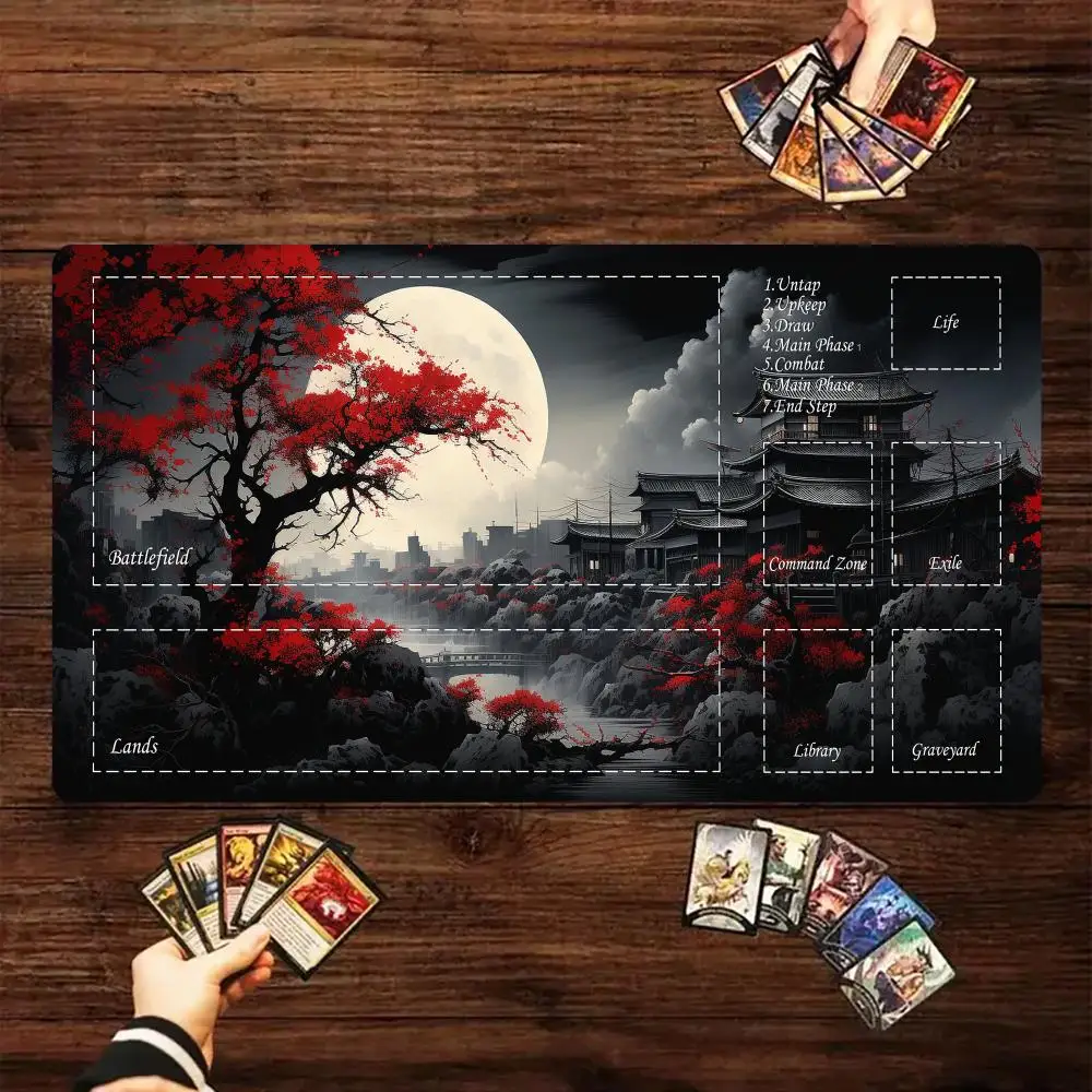 Tapete para juegos de batalla de cartas mágicas, tapete mágico con paisajes artísticos negros y rojos, alfombrilla de ratón antideslizante de goma adecuada para el trabajo y el juego