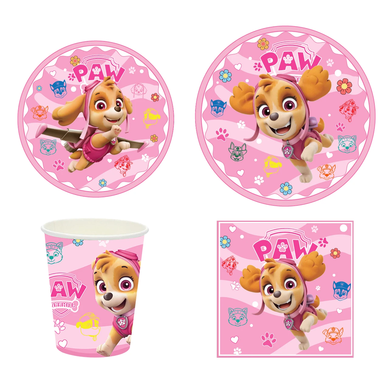 Pink Skye Paw Patrol  Birthday Party Decoration Kids Shower Boys Girls Tableware Supplies Tablecloth Balloon Cake Topper Straw