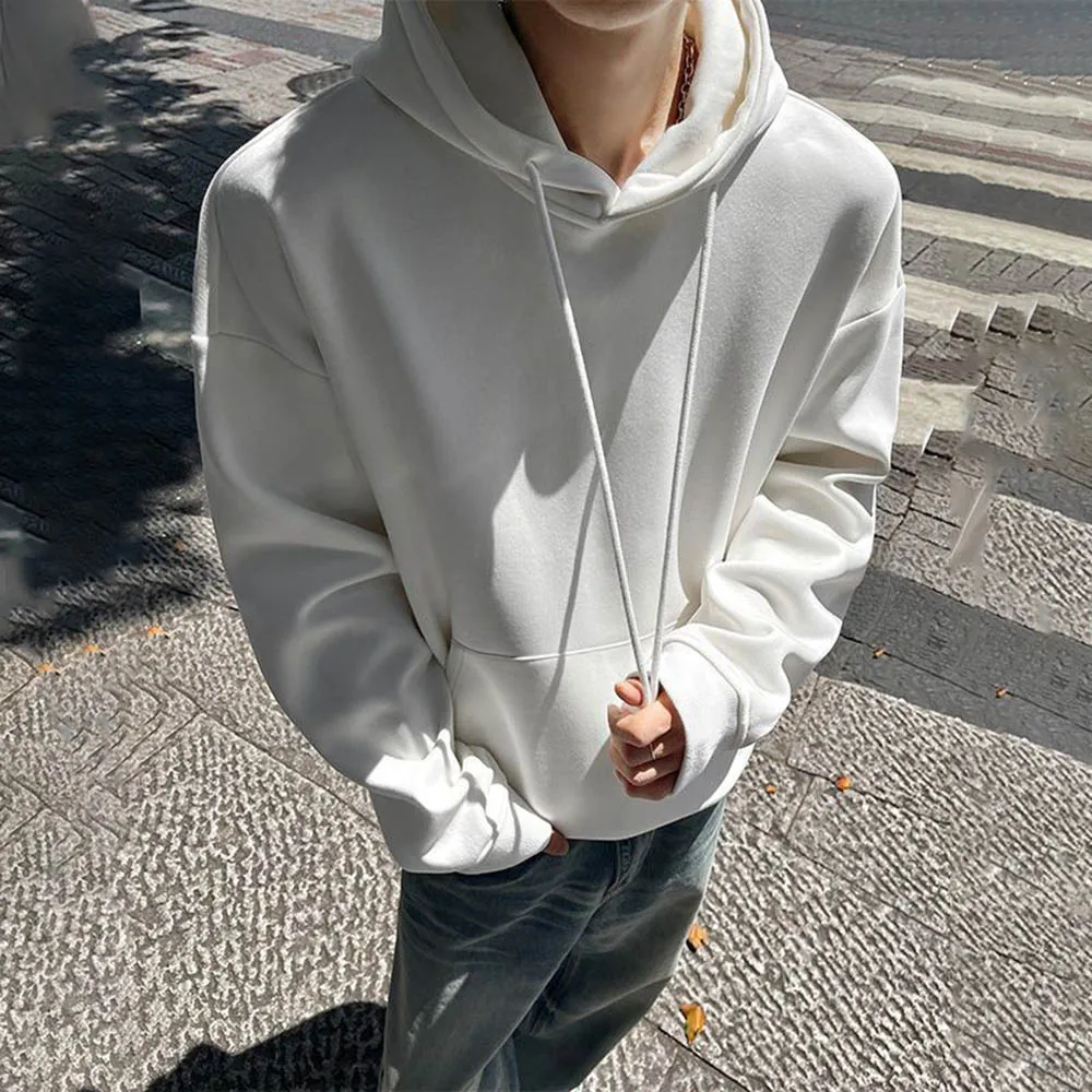 

Осенняя новая мужская однотонная толстовка с капюшоном и длинными рукавами, американский ретро-модный тренд, свободные повседневные мужские топы High Street, 2025 г.