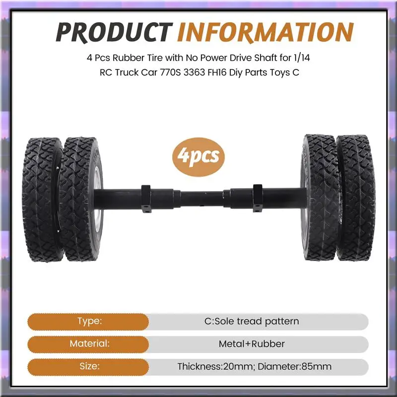 A49U 4 Stück Gummireifen ohne Power-Antriebswelle für 1/14 Tamiya-RC LKW Auto 770S 3363 FH16 MAN Diy Teile