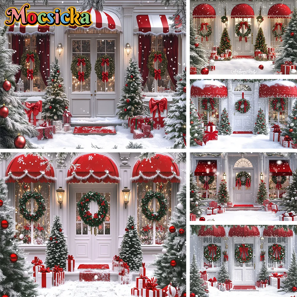

Christmas Photography Backdrop Xmas Tree Gift Toy Window Wood Door Kids Portrait Family Party Photo Background Decor Photostudio