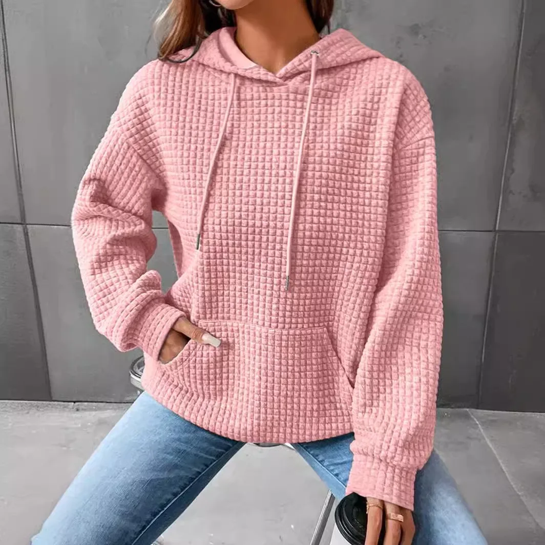 ملابس نسائية عبر الحدود من أوروبا وأمريكا، الخريف والشتاء، هوديي بلون سادة وأكمام طويلة للنساء #4