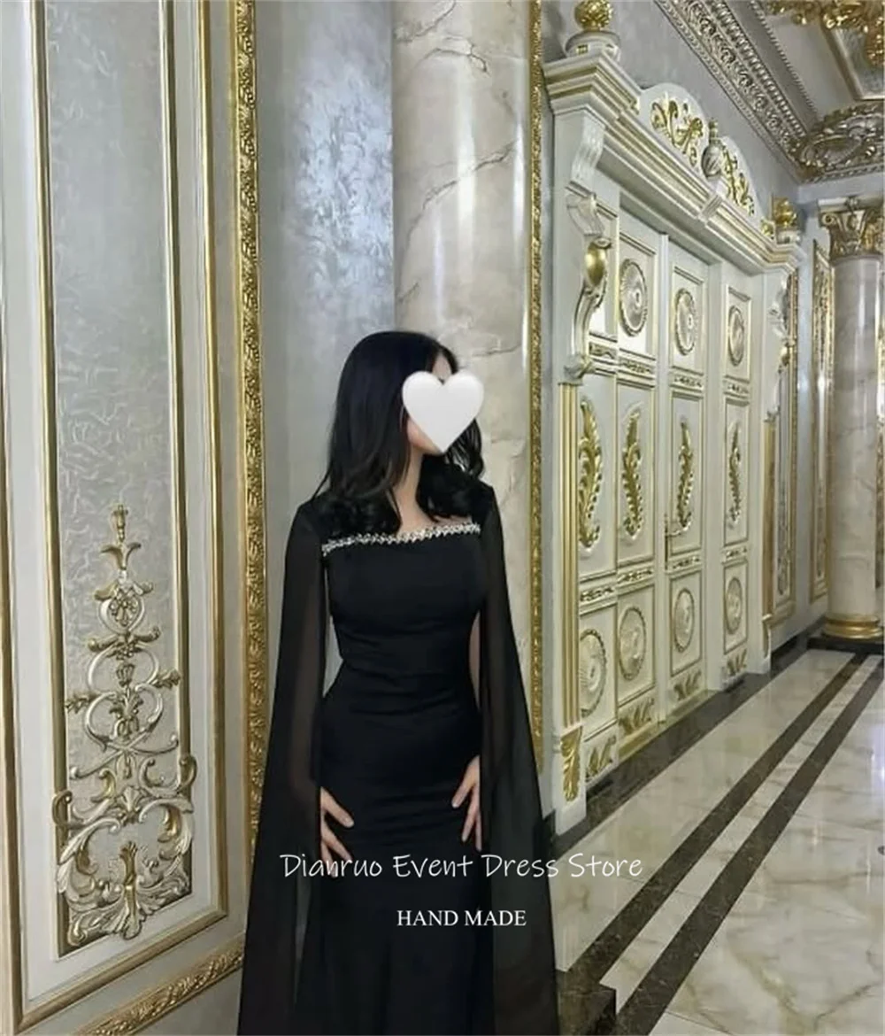 فساتين سهرة بحورية البحر باللون الأسود من Dianruo 2025 بأكمام شفافة فساتين الضيوف مطرزة بخط عنق ساحرة رداء دي كوكتيل مخصص