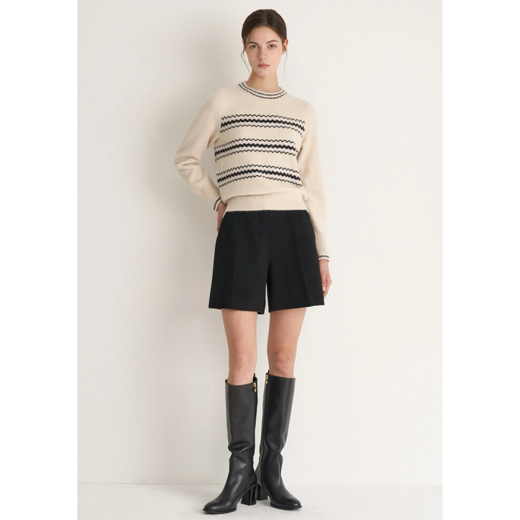 Fashionable round Neck Wave Stripe Slim Fit Woolen Knitted Sweater Lemon Cheese MIN25 Winter Versatile Style Commute Wind