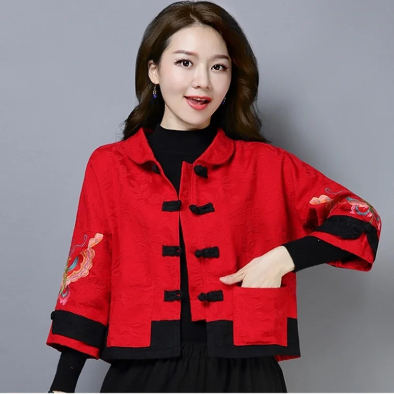 Chinese Top Traditional Women Crop Top Female Tang Suit Embroidery Butterfly Jacket Chinese New Year Clothes For Women V2365